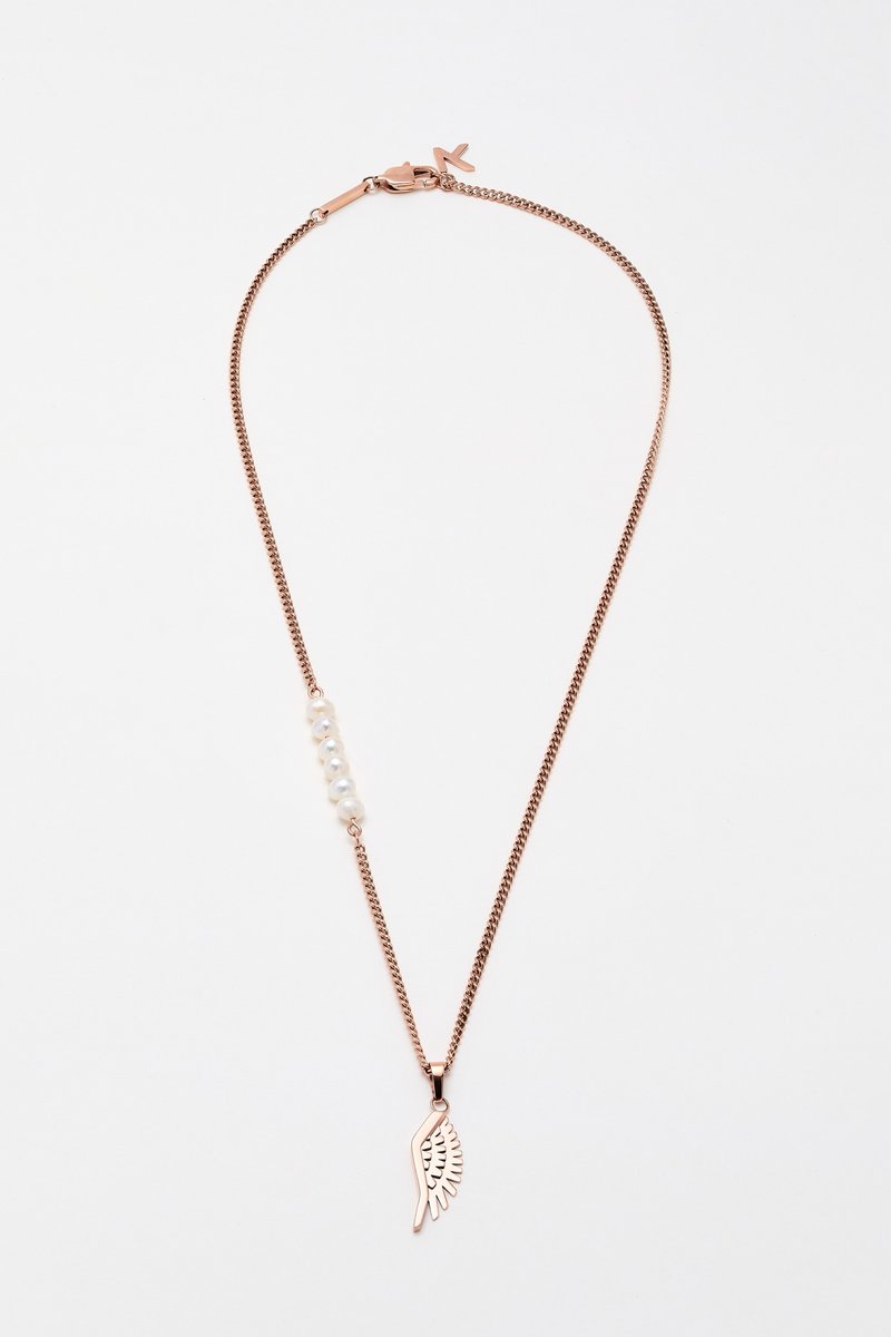 Robot Wing Necklace Rose Gold & White Pearl (470mm) 颈链 - 项链 - 不锈钢 