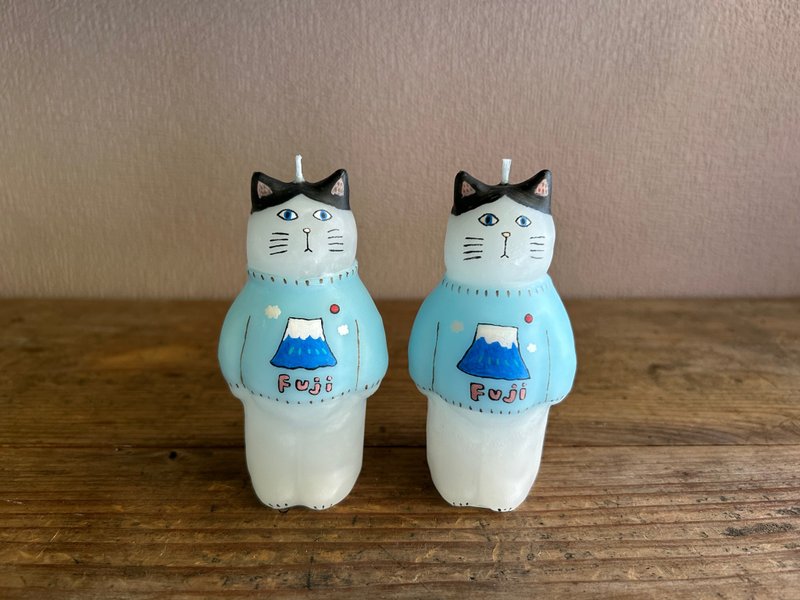 穿着富士山毛衣的猫 - 蜡烛/烛台 - 蜡 蓝色