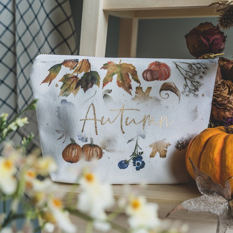 【定制_化妆包】秋枫款 | 结婚、生日、毕业 情人 圣诞 交换礼物 - 化妆包/杂物包 - 棉．麻 橘色