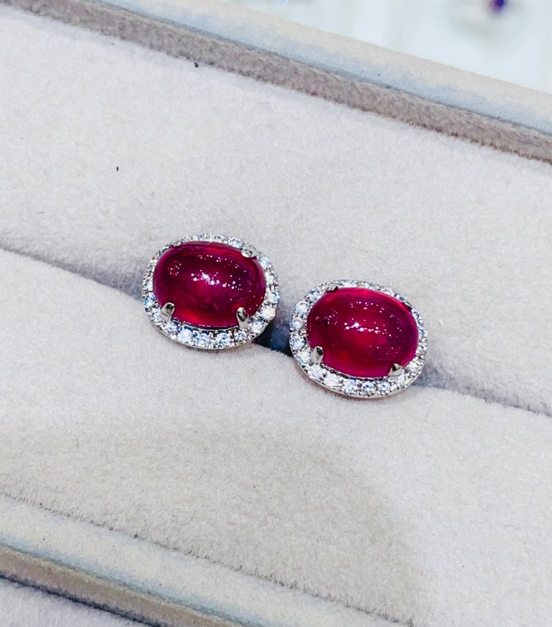 纯银红宝耳环 - 耳环/耳夹 - 纯银 红色