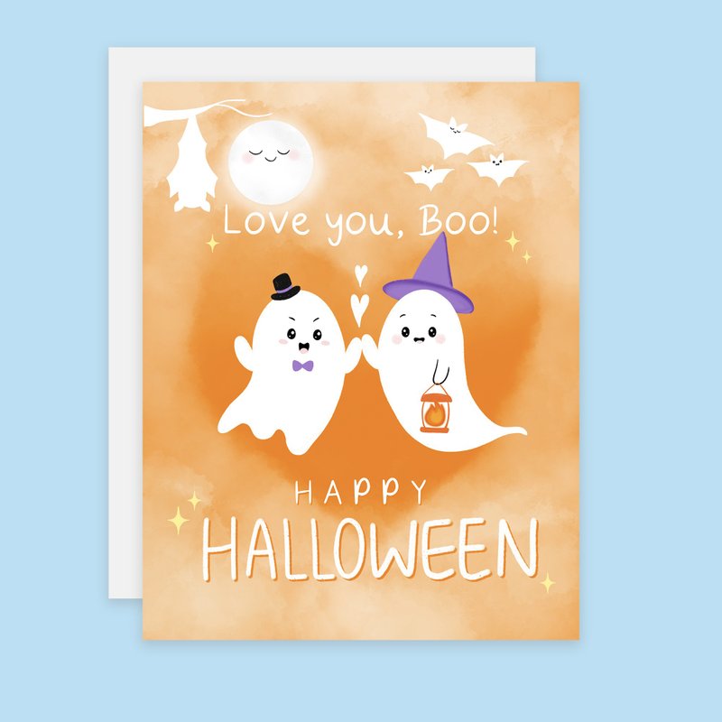 万圣节快乐 Boo 卡，可爱的幽灵万圣节卡，给她的万圣节卡，Cou - 卡片/明信片 - 纸 