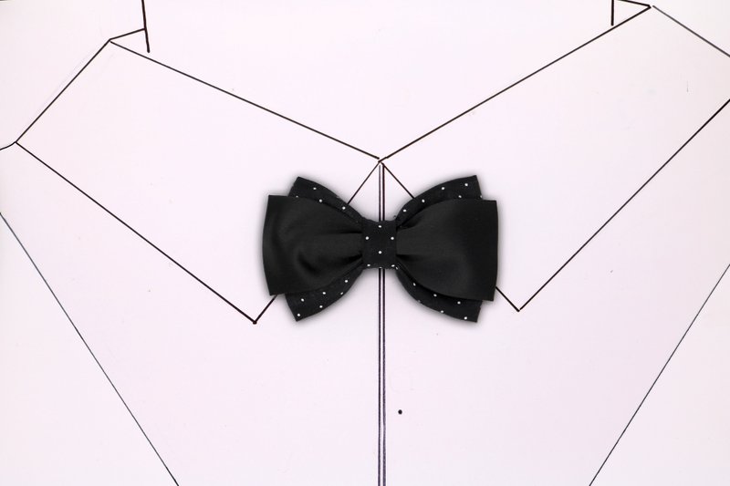 黑色真丝双层波点领结绅士风蝴蝶结 - 领结/领巾 - 丝．绢 黑色