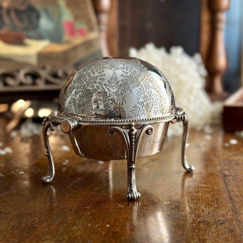 50429-古董镀银鱼子酱盅 - 盘子/餐盘/盘架 - 银 