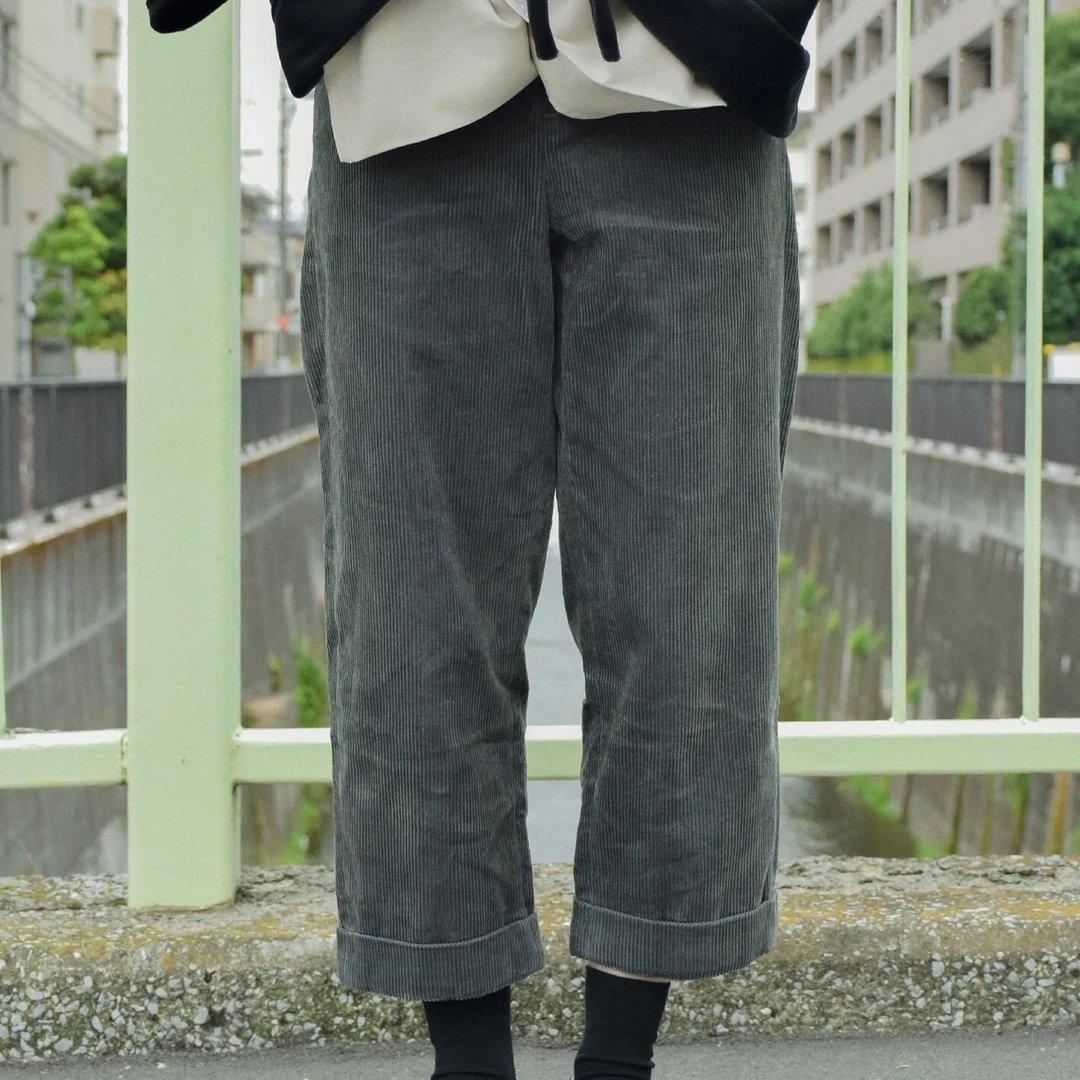 秋冬 日本鹤百合灯芯绒刺绣长裤 - 男士长裤 - 其他材质 灰色