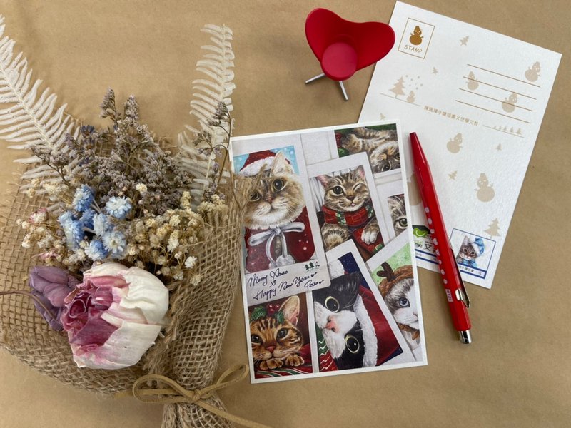 \ 假猫奴系列 / 拍立得猫猫圣诞祝福明信片 - 卡片/明信片 - 纸 