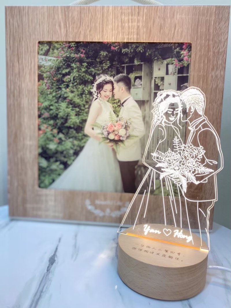 婚礼回忆发光中 写实线条婚纱夜灯 线条原木蓝牙喇叭款 可刻字 - 灯具/灯饰 - 木头 粉红色