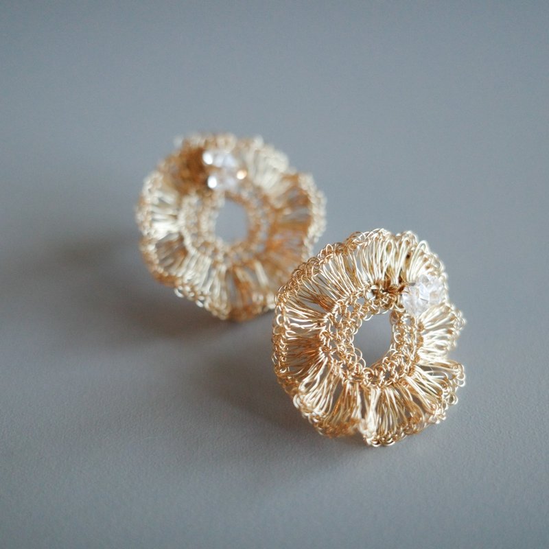 Solar Halo – 赫基默钻石 x 黄金色 - 耳环/耳夹 - 宝石 金色