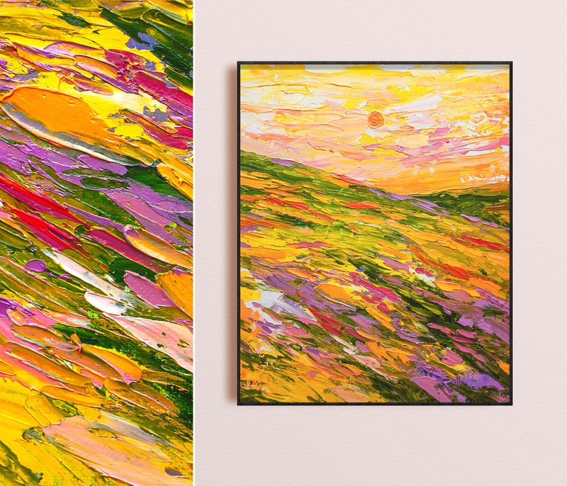 黄花山原创油画风景 30x24cm 日落艺术 - 插画/绘画/写字 - 其他材质 橘色