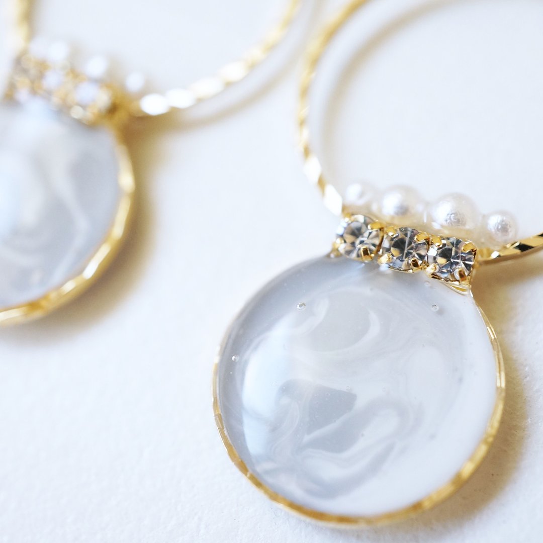 swarovski and ring marble Clip-On - 耳环/耳夹 - 树脂 灰色