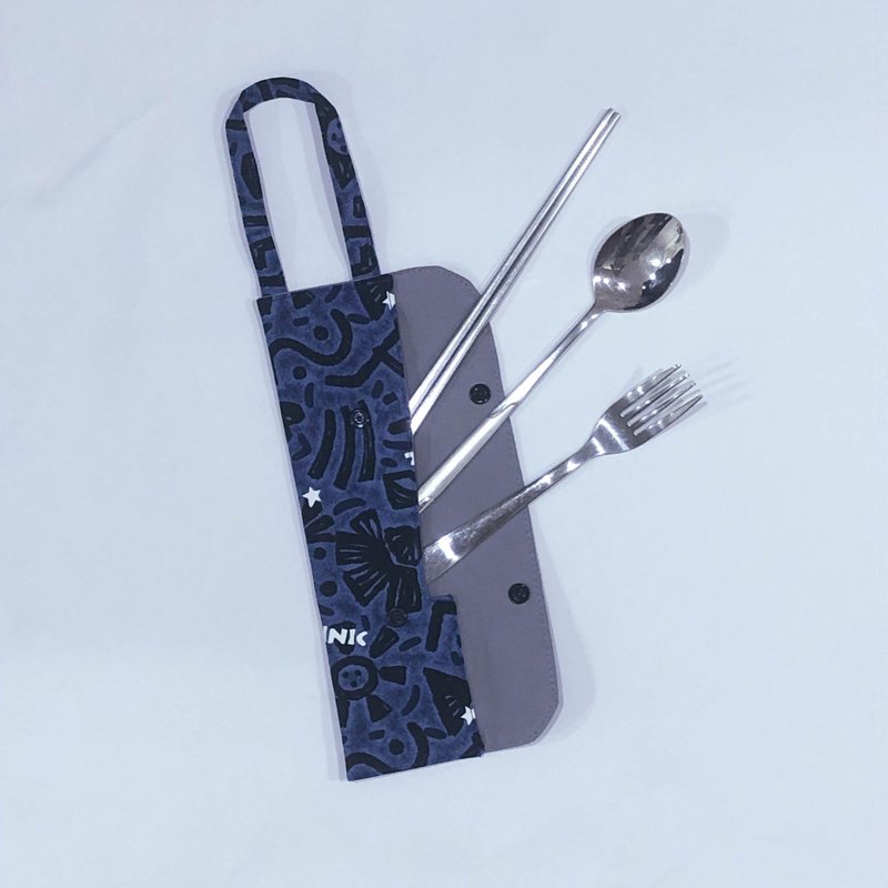 提把环保餐具套- 深蓝石壁 - 筷子/筷架 - 棉．麻 蓝色