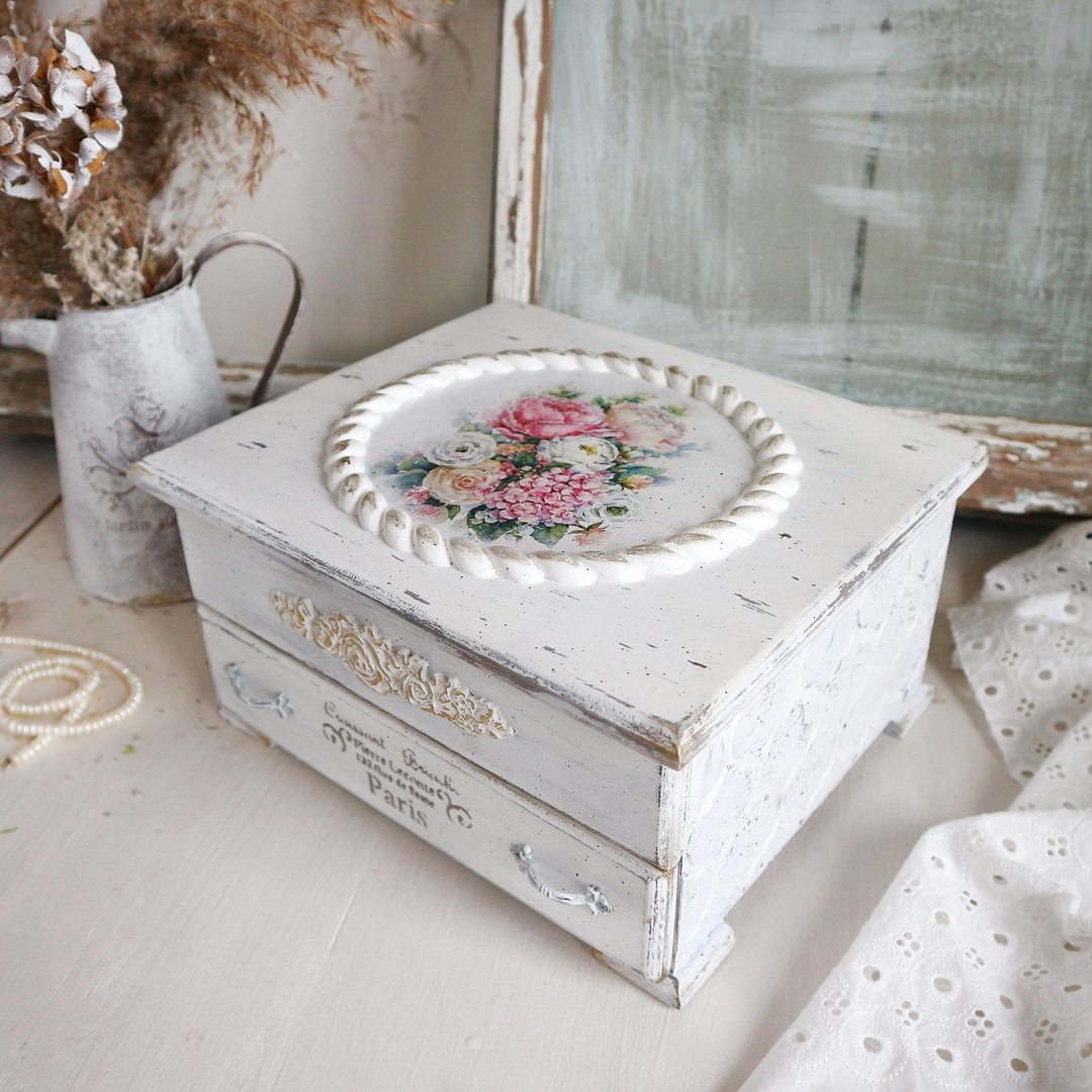 Shabby chic jewelry box Wooden large organizer Handmade provence decor White box - 其他 - 木头 白色