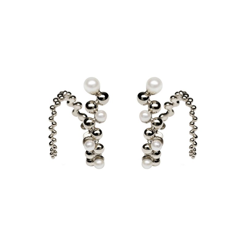 座头鲸的花火 - 耳环 - 大 (Akoya珍珠) - 耳环/耳夹 - 纯银 银色