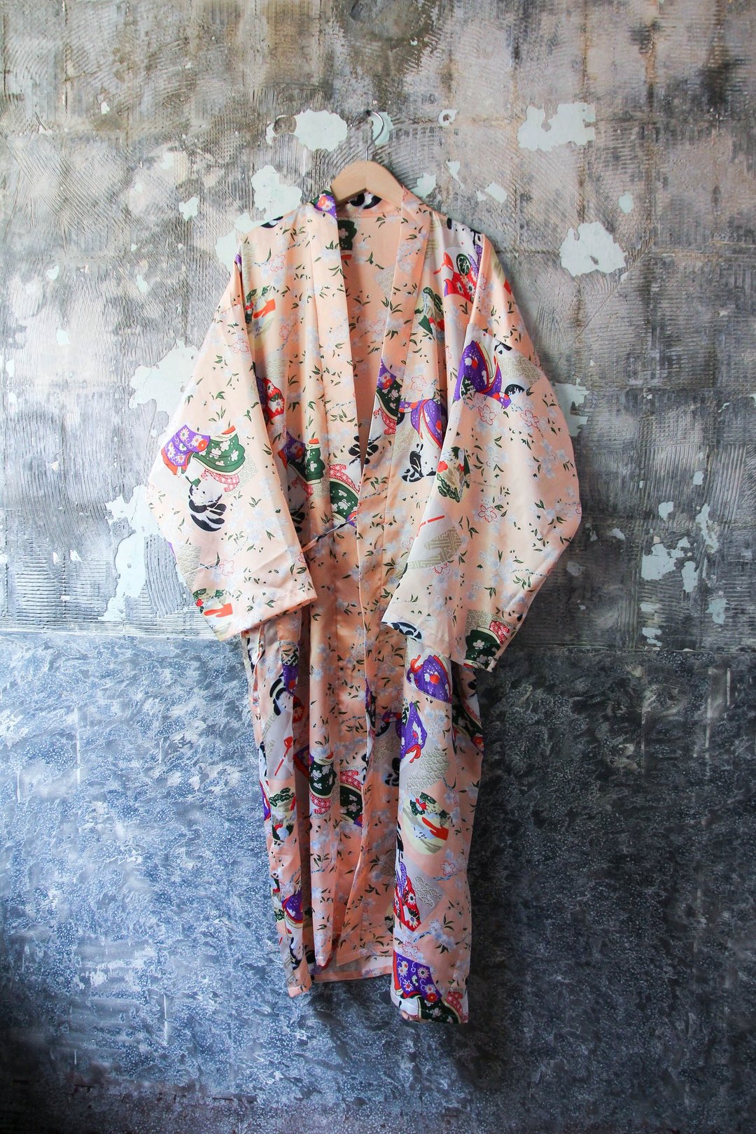 袅袅百货公司-Vintage 缎面粉色艺伎图案罩衫 复古着 - 女装休闲/机能外套 - 聚酯纤维 