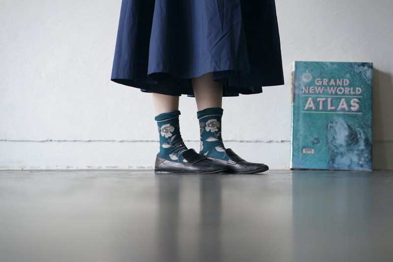 袜子 花序梗 青 - 袜子 - 棉．麻 蓝色