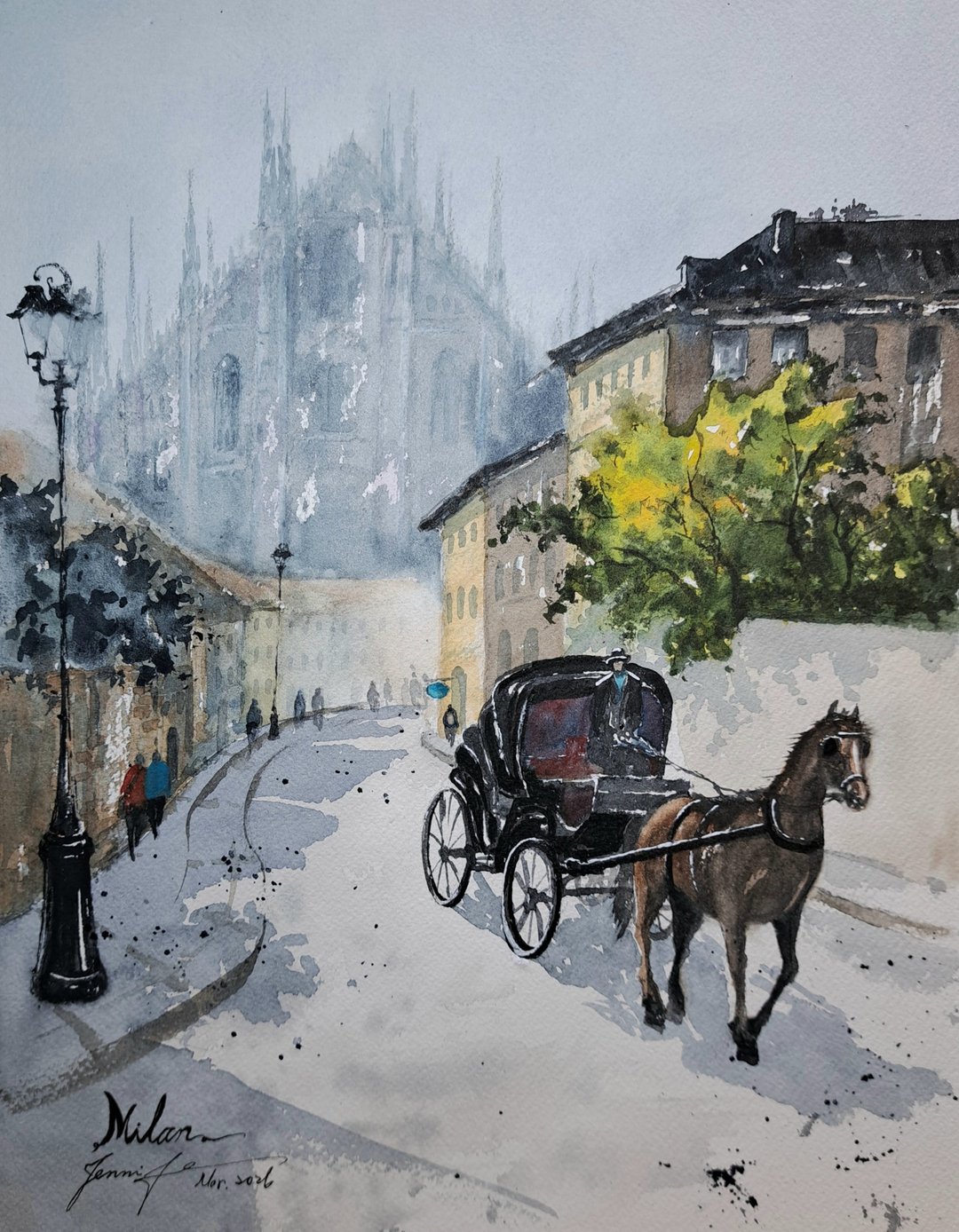 意大利米兰街景手绘水彩画 (含画框) - 海报/装饰画/版画 - 纸 
