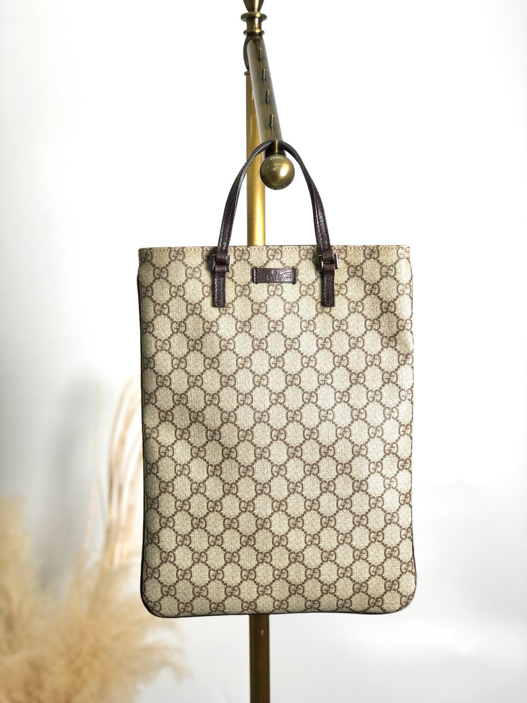 【日本直送，名牌二手包装】GUCCI GG图案手袋棕品牌标志压花PVC皮革手提包复古cmv5fn - 手提包/手提袋 - 防水材质 咖啡色
