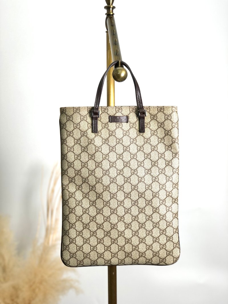 【日本直送，名牌二手包装】GUCCI GG图案手袋棕品牌标志压花PVC皮革手提包复古cmv5fn - 手提包/手提袋 - 防水材质 咖啡色