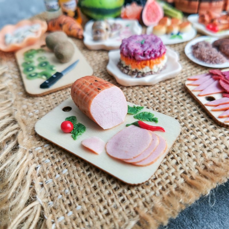 写实食物1/6火腿熟食板-玩具屋芭比食物 - 其他 - 粘土 多色