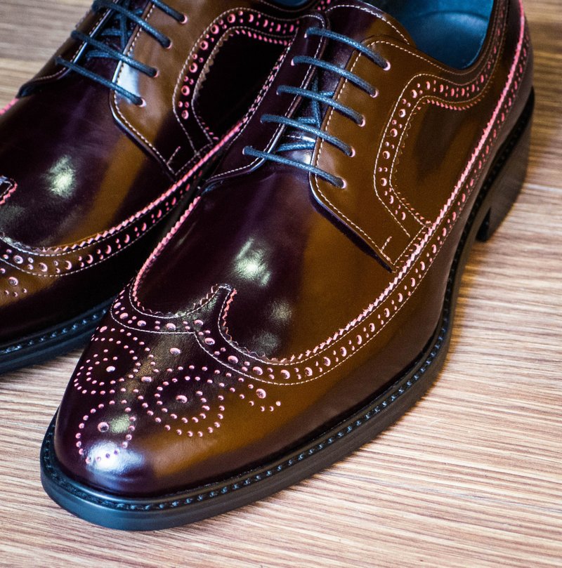 REGENT 长翼雕花德比鞋-酒红/ Longwing Derby-Burgundy - 男款皮鞋 - 真皮 红色