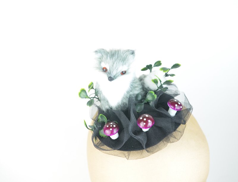 头饰可爱狐狸、亮紫色蘑菇和黑色面纱林地仙子卡哇伊 - 发饰 - 其他材质 黑色