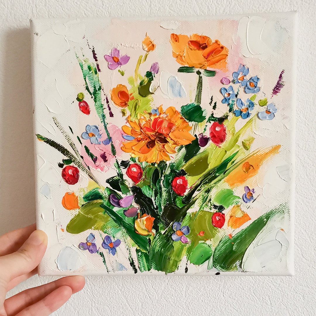 野花画雏菊原创艺术厚涂油画微型油画油画挂画 - 海报/装饰画/版画 - 其他材质 黄色