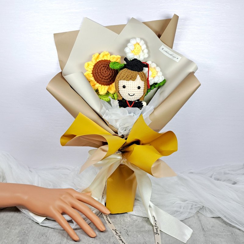 向日葵手钩毕业花束 毕业礼物 毕业公仔订制 手织花束 CRFB002 - 摆饰 - 聚酯纤维 橘色