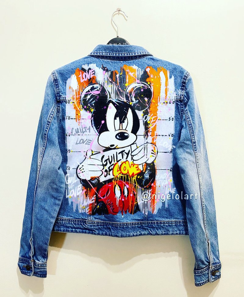 Painted Denim Jacket Handmade Custom Personalized gift Disney Mickey Mouse Gift - 女装休闲/机能外套 - 棉 多色