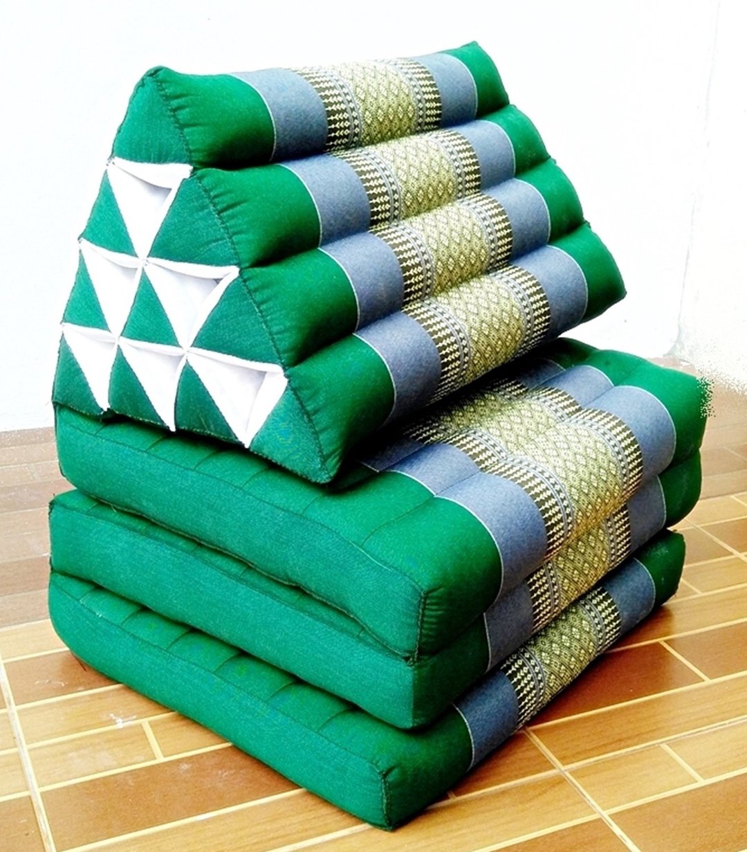 3折三角枕，尺寸50x160cm，Khit枕头，靠垫枕头，木棉枕头，Khit图案木棉床垫 - 枕头/抱枕 - 棉 绿色