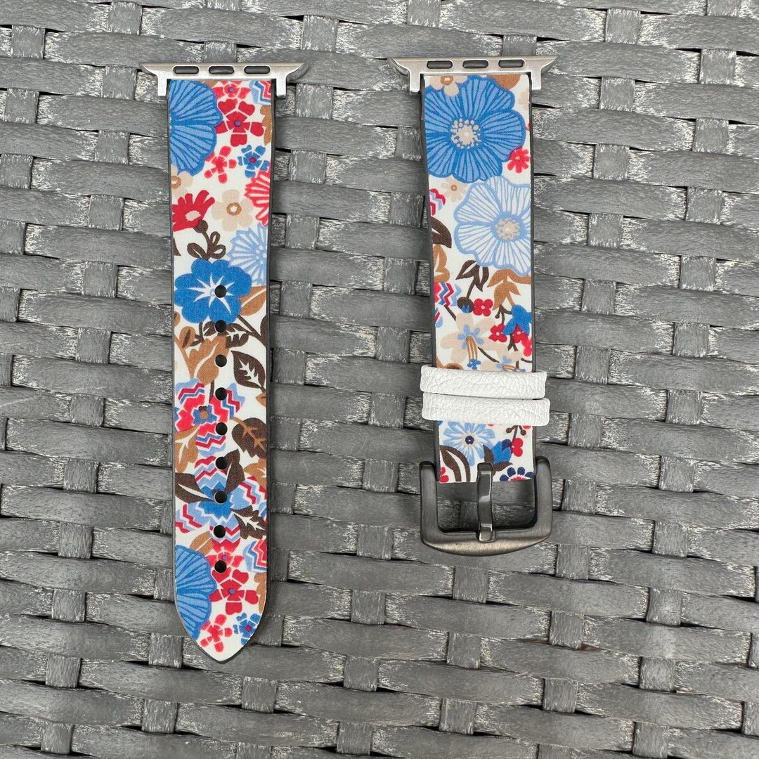 经典花花草草蓝色 Apple Watch 潮流硅胶表带 - f006 - 表带 - 硅胶 多色