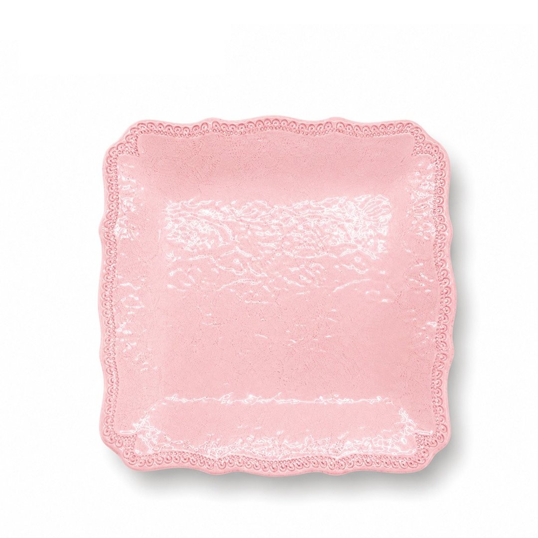 意大利 VBC casa 手工浮雕蕾丝系列 24cm 正方盘 粉红色 - 盘子/餐盘/盘架 - 陶 粉红色