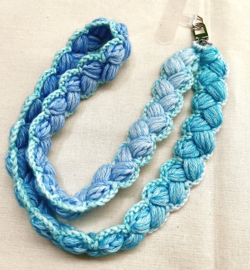 手钩编织手机带-海洋系 - 挂绳/吊绳 - 棉．麻 蓝色