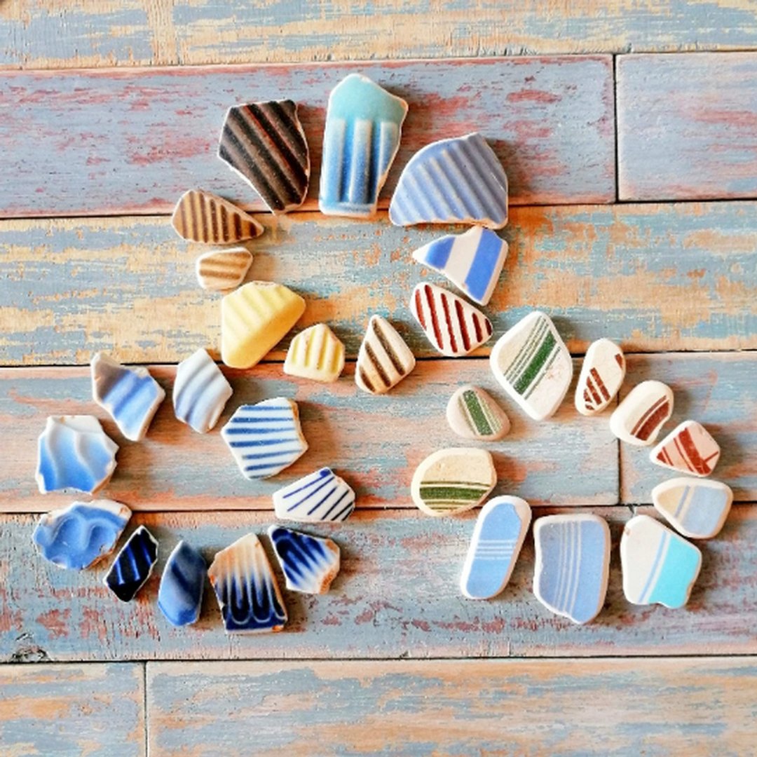 Sea Pottery shards 破碎的陶器 Striped broken mosaic tiles/Broken Porcelain 老瓷器 - 陶艺 - 陶 多色