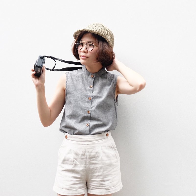 Mandarin Collar Top : Grey - 女装上衣 - 纸 灰色