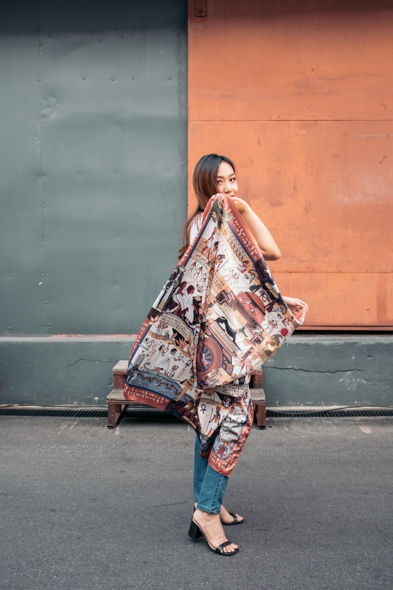 埃及文化 - 手工丝巾/围巾 文化探寻系列 - 丝巾 - 聚酯纤维 咖啡色