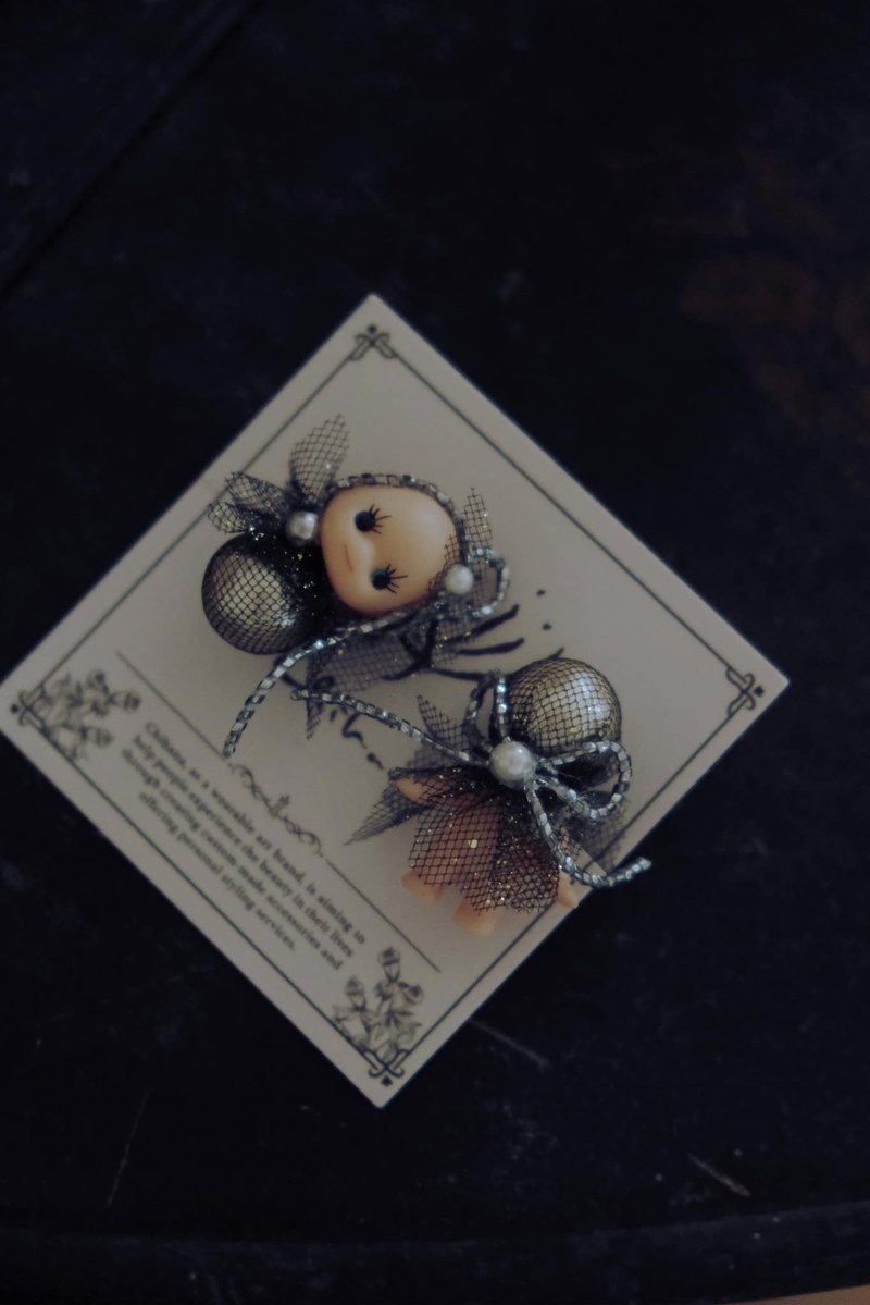 银河珍珠BB耳环 - 金葱黑(针式) - 耳环/耳夹 - 其他材质 黑色