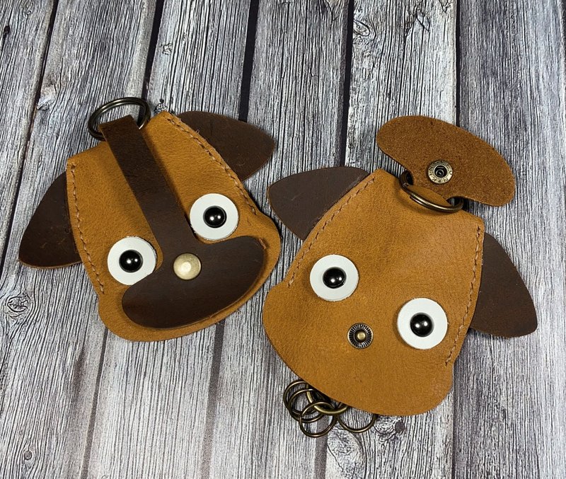 【U6.JP6 手工皮件】-纯手工缝制真皮动物造型狗狗钥匙包 - 钥匙链/钥匙包 - 真皮 咖啡色