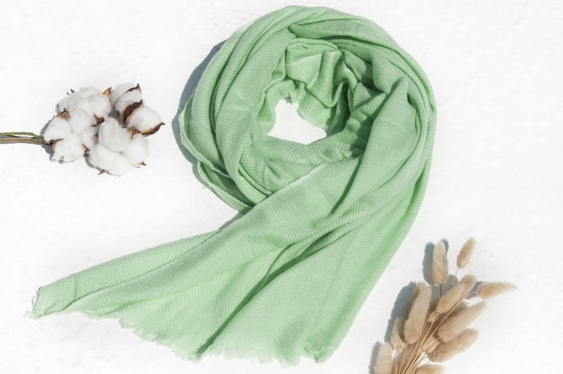 喀什米尔Cashmere/羊绒围巾/纯羊毛围巾披巾/戒指绒披肩-薄荷绿茶 - 围巾/披肩 - 羊毛 绿色
