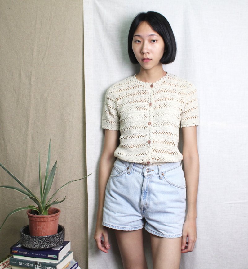 FOAK古着 70's米色复古排扣钩织上衣 - 女装上衣 - 其他材质 