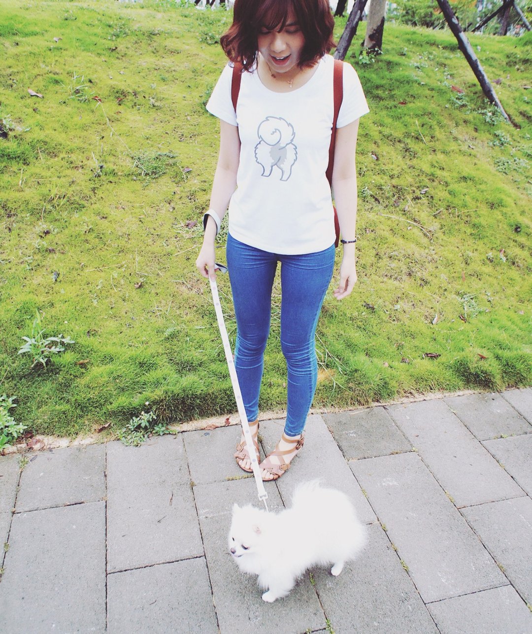 NINKYPUP毛孩屁屁系列 博美 狐狸犬反光T-shirt - 女装 T 恤 - 棉．麻 多色