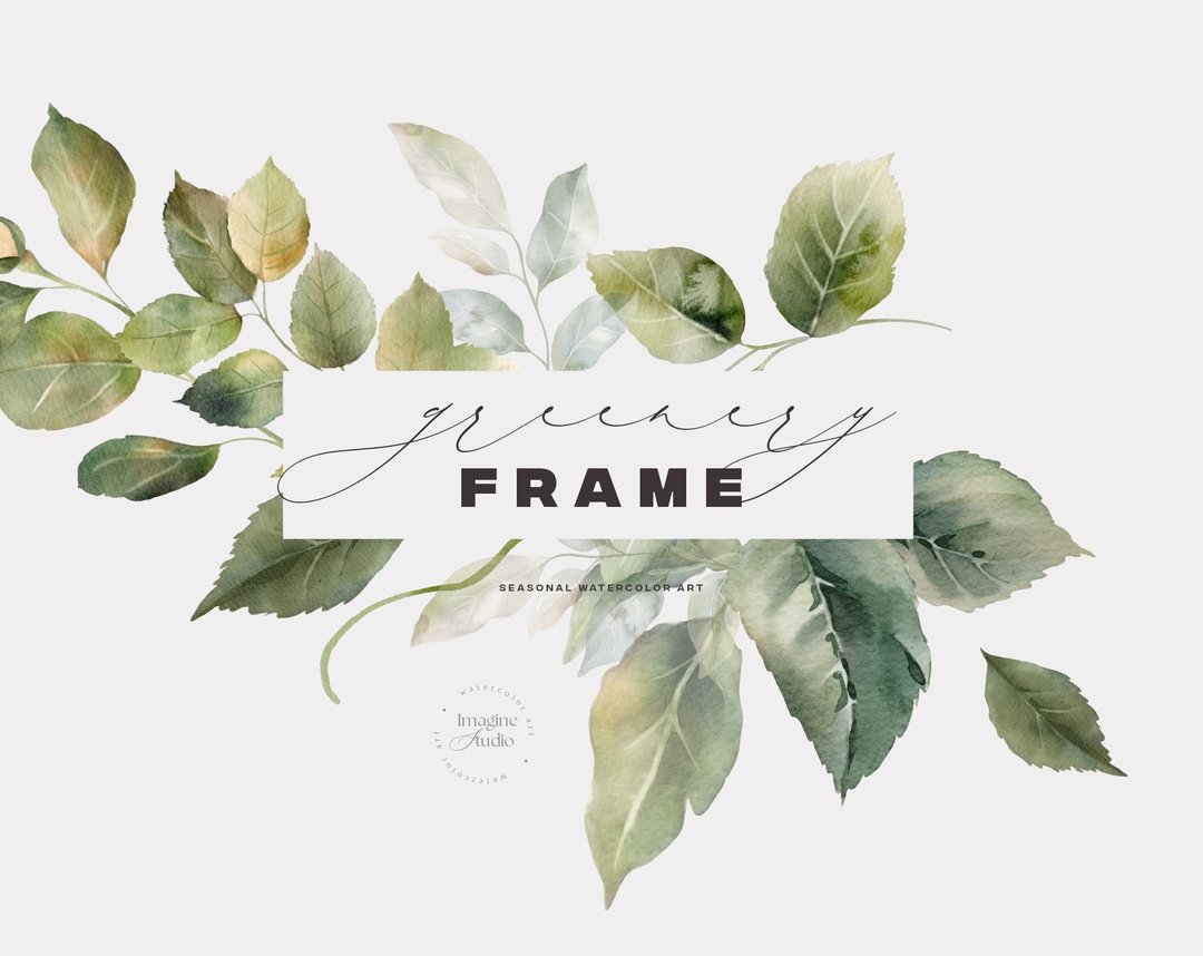 Watercolor Greenery Frame, Green Foliage Summer Frame, Greenery Watercolor Art - 电子手绘真人画像/绘画/插画 - 其他材质 