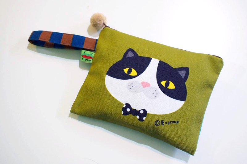 E*group 手提方块包 黑白喵 咖啡抹茶  双面设计  收纳包 化妆包 - 相机包/相机袋 - 其他材质 绿色