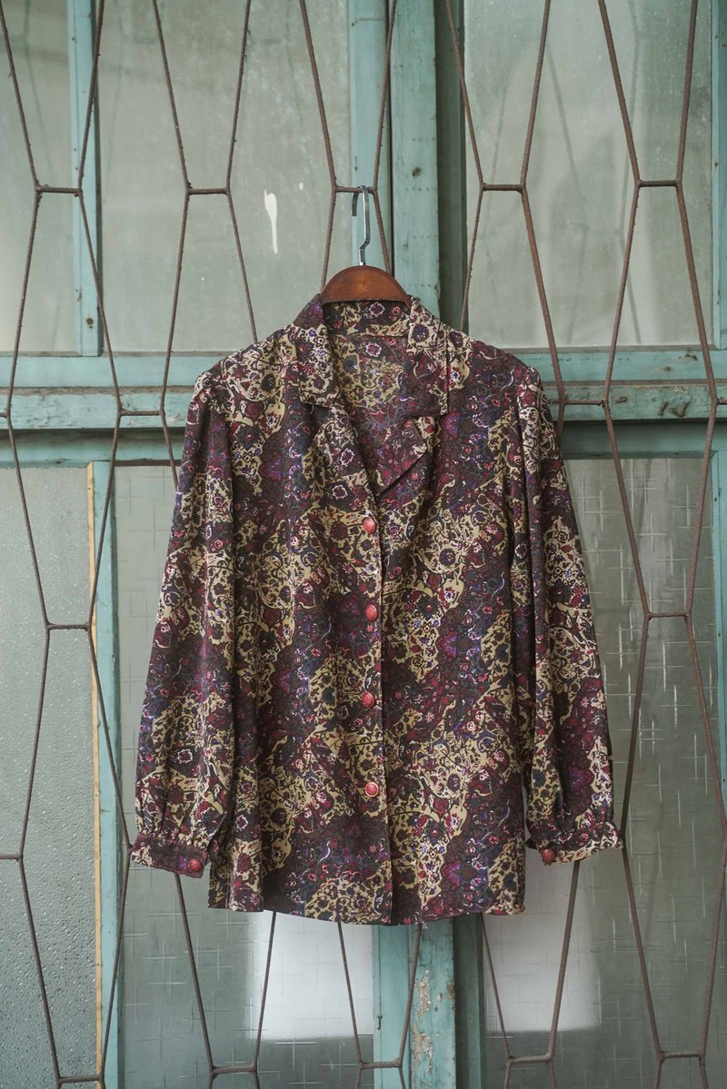 纯情百货行 Vintage 古着 古着衬衫 墨绿花藤衬衫 - 女装衬衫 - 其他材质 绿色