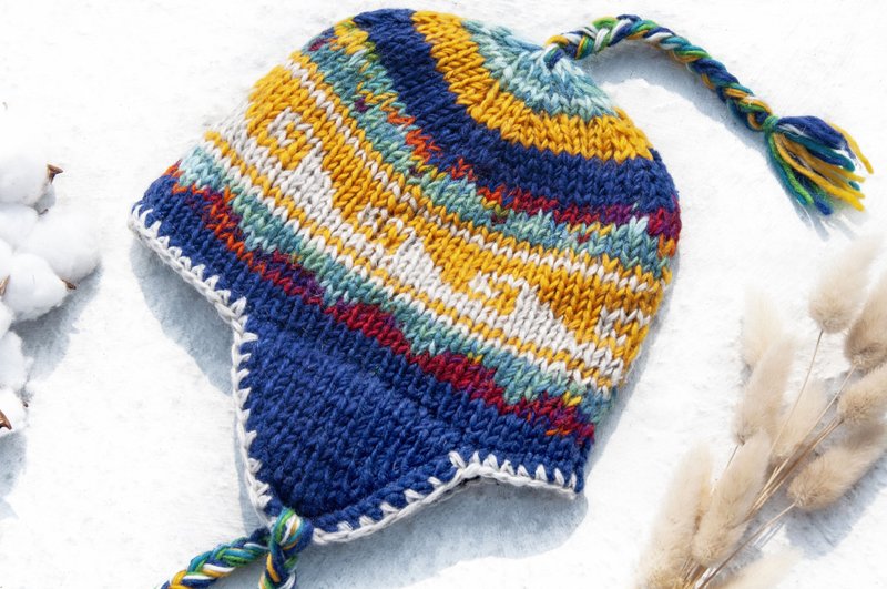 保暖 暖暖 露营必备 登山必备 外出海边 下雪雪景道具 针织纯羊毛帽/手工内刷毛毛帽/针织毛帽/飞行毛帽/毛线帽-宇宙风 - 帽子 - 羊毛 多色