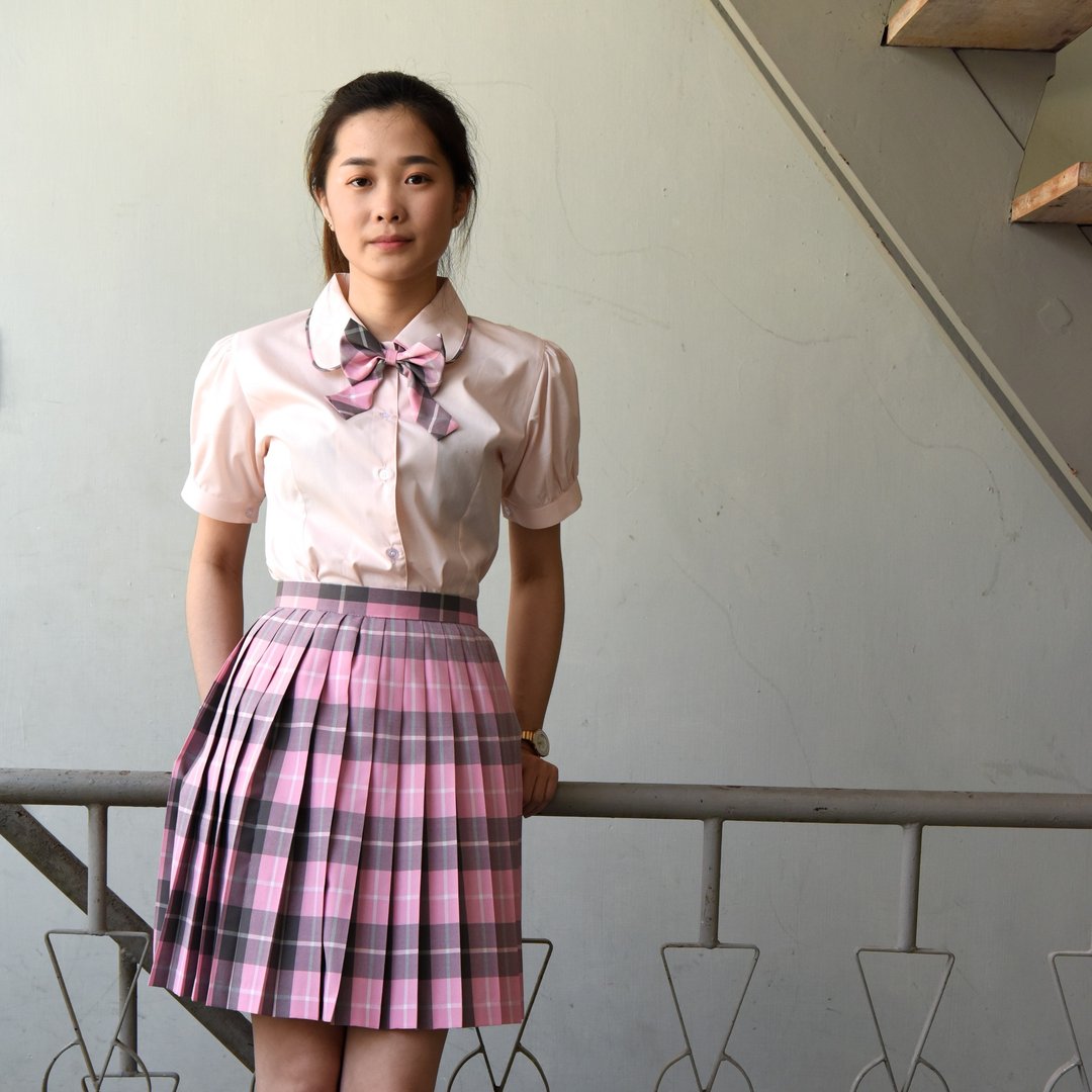 【中美牌制服】- 三义高中*英伦风粉红格纹制服 (上衣和裙子分售) - 洋装/连衣裙 - 棉 粉红色