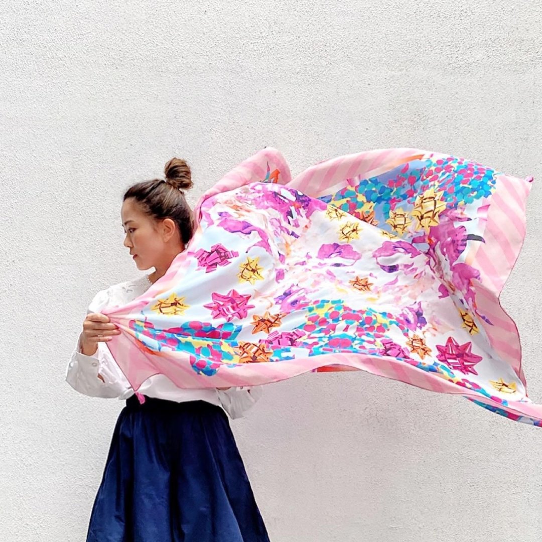 粉红色美少女小清新真丝围巾披肩/四角粉红装饰苏苏 - 围巾/披肩 - 丝．绢 多色