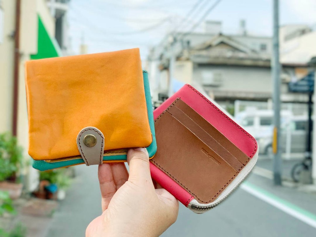 H-PLUMP Adult POP half plump wallet with fun Iroasobi Stand-alone coin purse HPW-CBTY-RBH-B - 皮夹/钱包 - 真皮 橘色