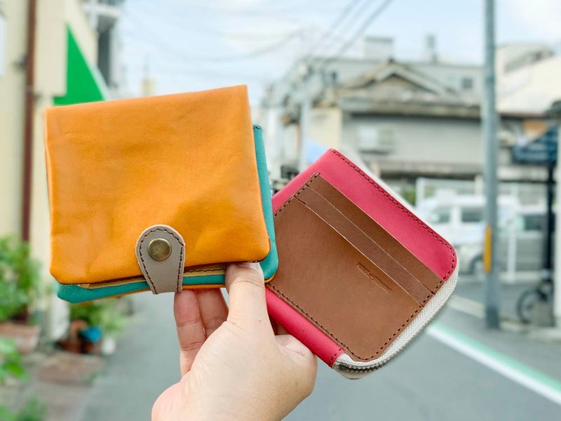 H-PLUMP Adult POP half plump wallet with fun Iroasobi Stand-alone coin purse HPW-CBTY-RBH-B - 皮夹/钱包 - 真皮 橘色