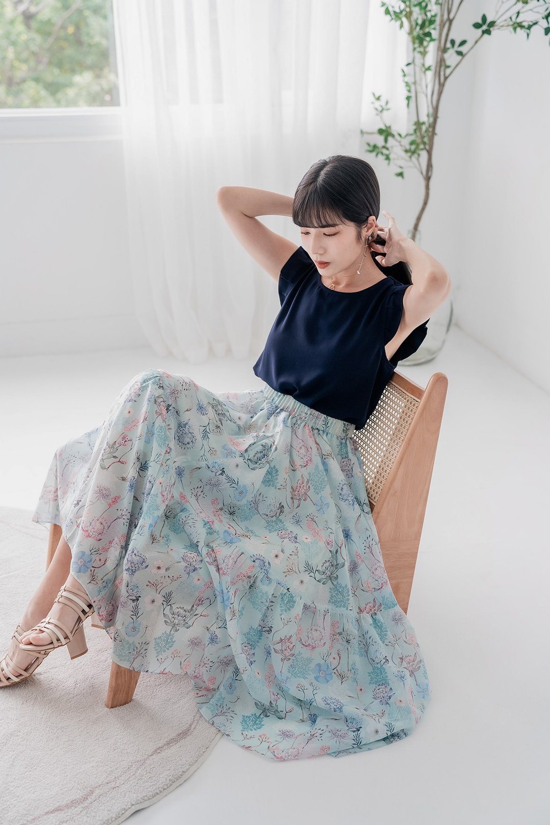 【波丽印花】裙摆甩甩 松紧带 口袋长裙 皇后碧绿 波丽纱纱 S-2XL - 裙子 - 棉 绿色