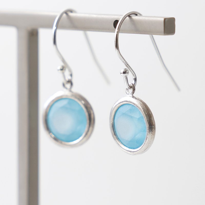 -LIGHT BLUE- 雾面锆石耳勾 / SV925 - 耳环/耳夹 - 纯银 蓝色