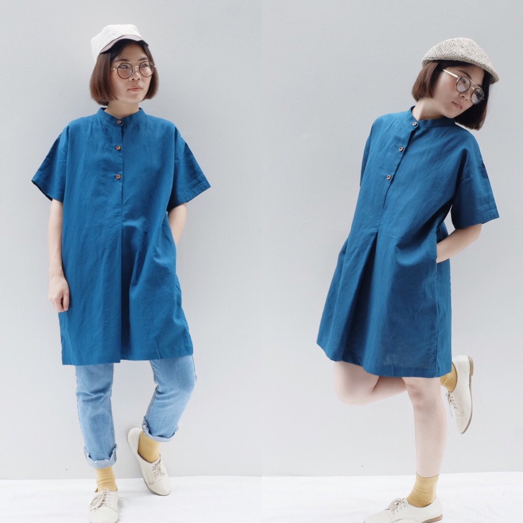 Adam & Eve Dress : Ocean Blue Color - 洋装/连衣裙 - 棉 蓝色